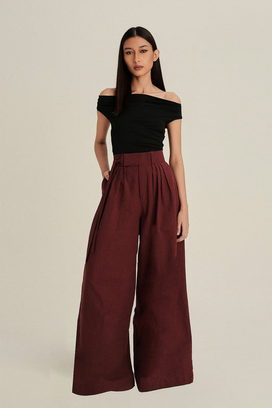 Verna Linen Pants in Burgundy
