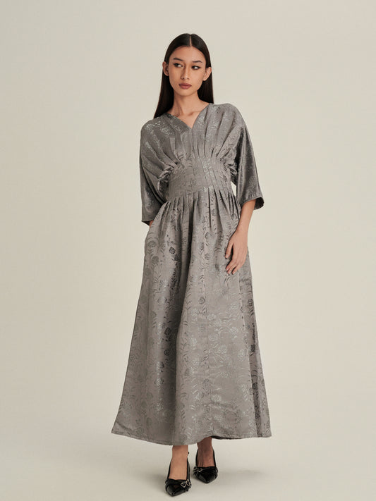 Verona Jacquard Dress in Platinum Green