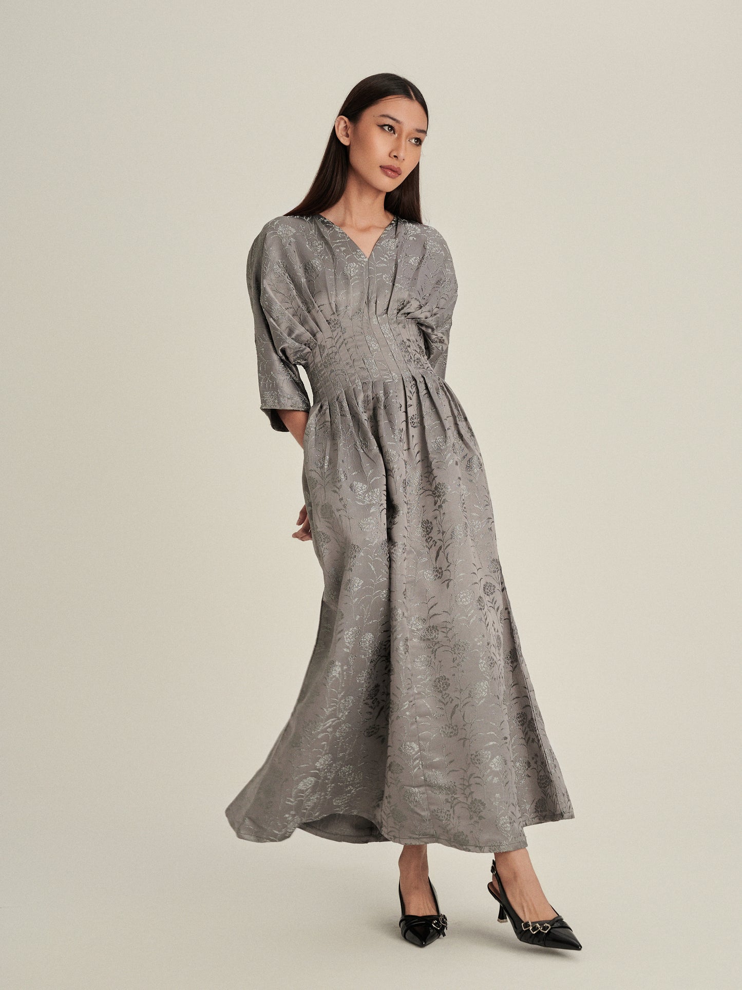 Verona Jacquard Dress in Platinum Green